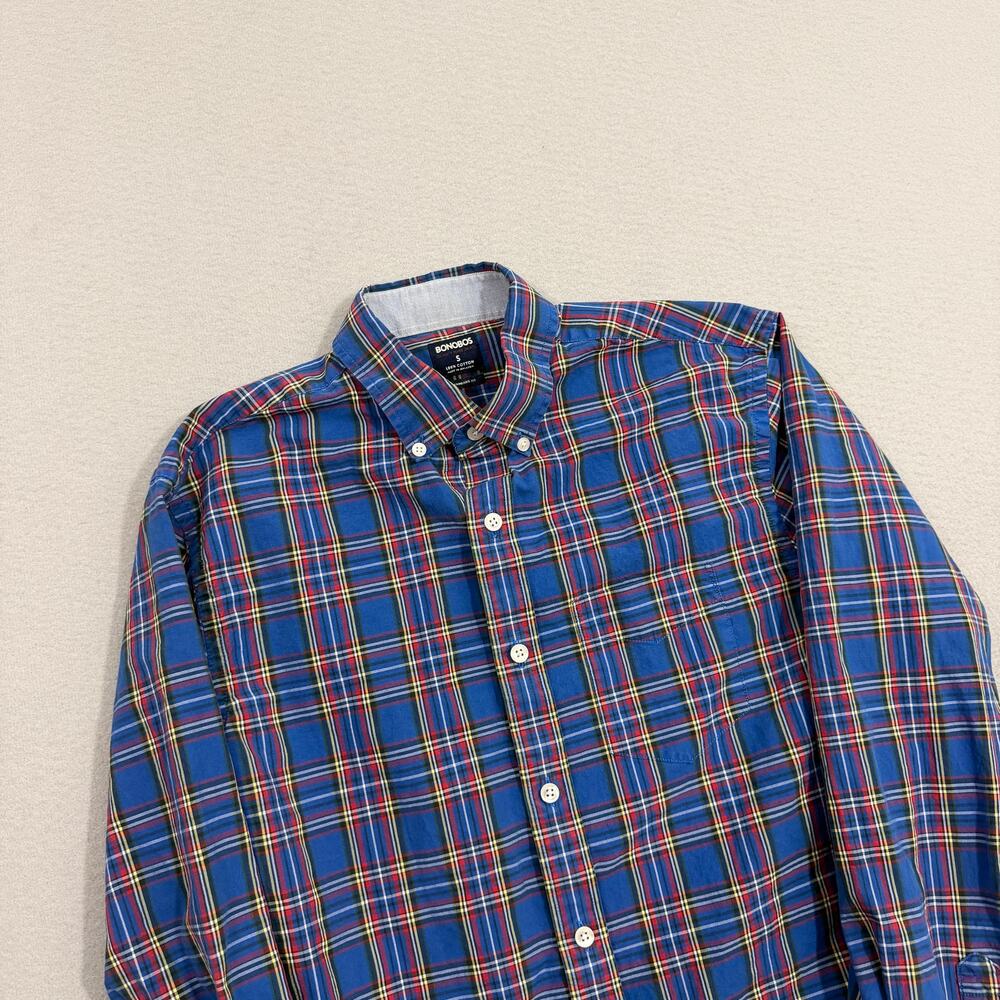 Bonobos Shirt Men's Small Blue Red Plaid Long Sleeve Button Down Standard Fit